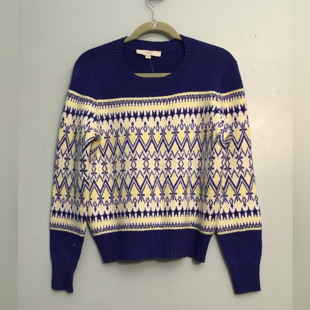 LOFT Blue and White Patterned Sweater